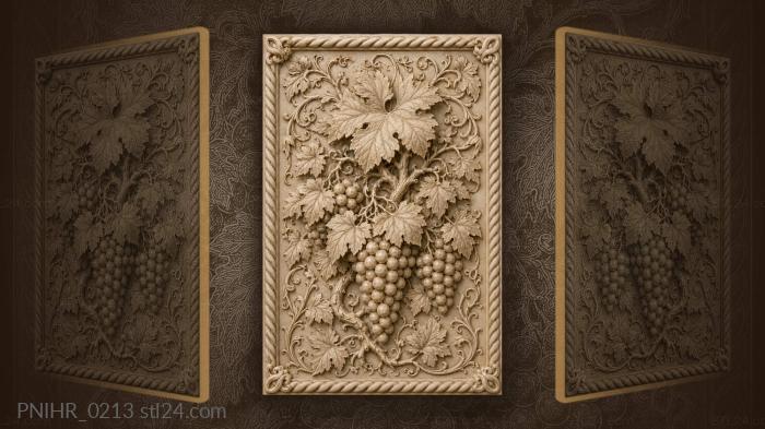 Grapes below a handle ringed with leaves 3d STL model
