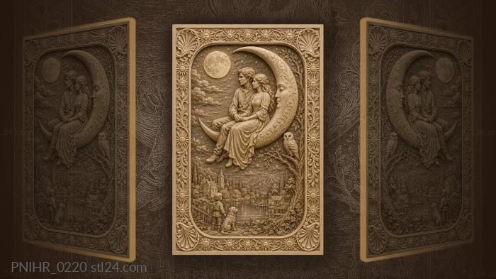 Moonlit lovers village night scene 3d STL model