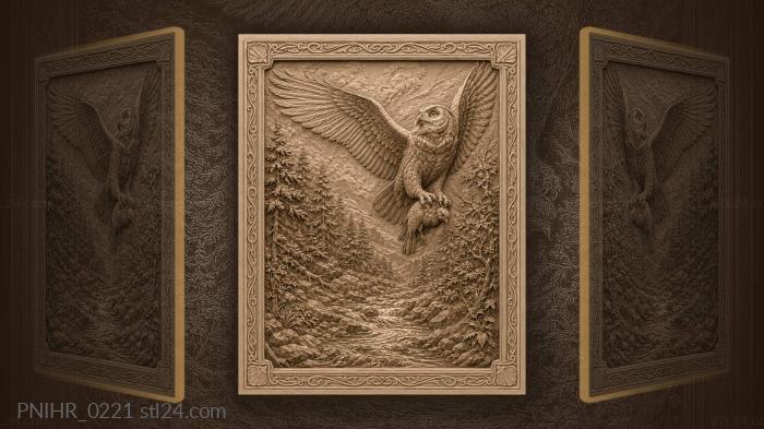 Owl carrying a small bird over a stream 3d STL model