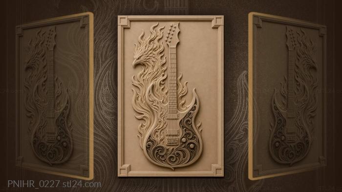 Fiery guitar with soaring bird 3d STL model