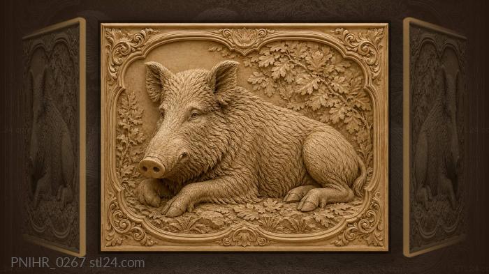 Resting wild boar in silhouette 3d STL model