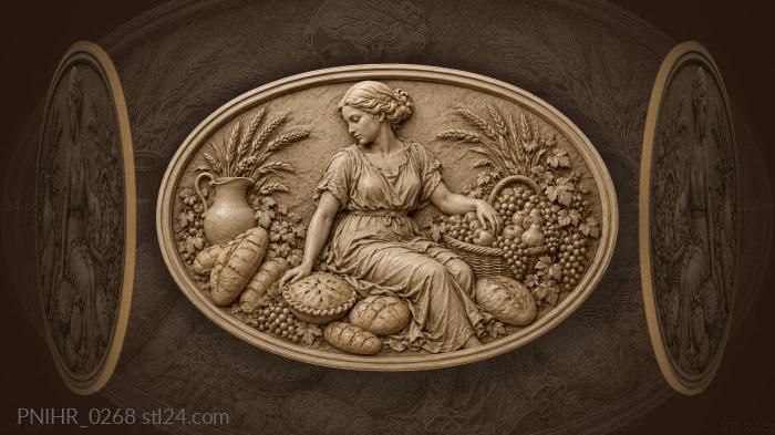 Autumn harvest bread and fruit still life 3d STL model