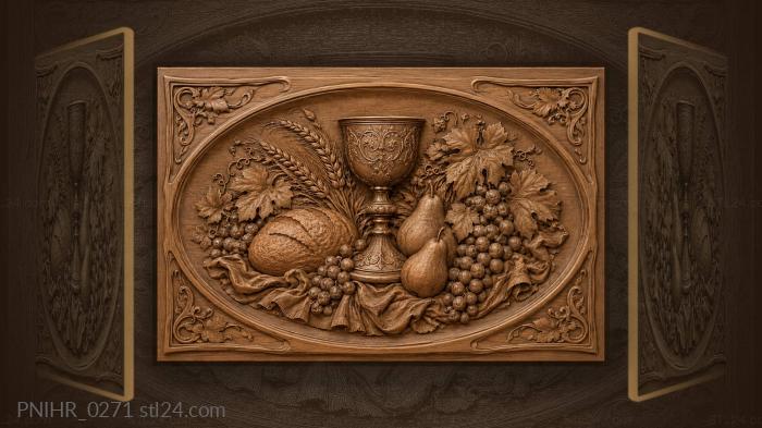 Silver goblet with bread and pears 3d STL model