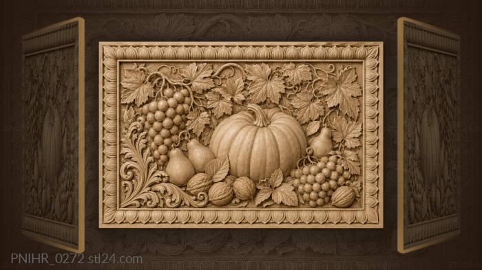 Pumpkin framed by autumn leaves and vines 3d STL model