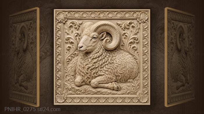 Powerful ram among seashell border 3d STL model