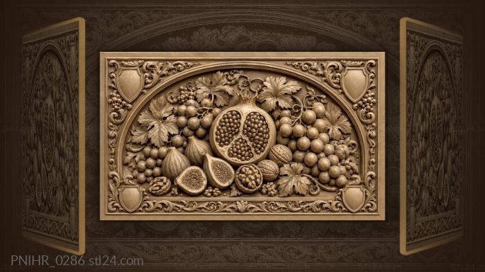 Summer fruits pomegranate grapes figs walnuts 3d STL model