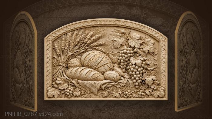 Grapes cascade beside the harvest loaf 3d STL model