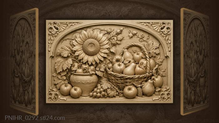 Sunflower by a basket of apples 3d STL model