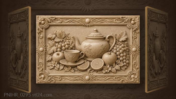 Ceramic teapot welcomes grapes apples and citrus 3d STL model