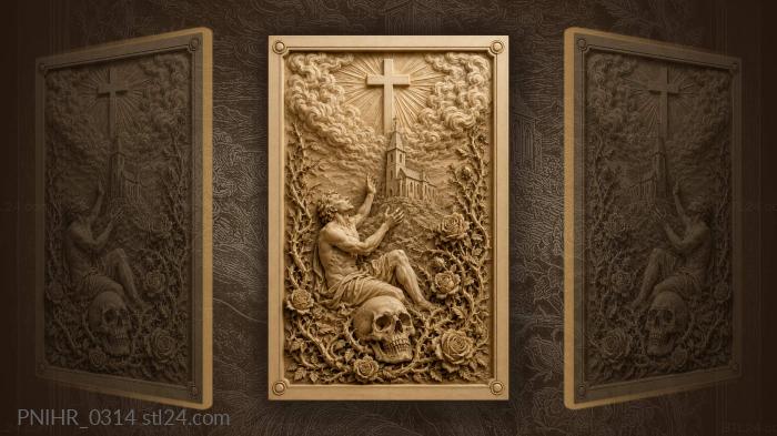 Skull roses thorns church cross light 3d STL model
