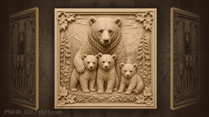 She bear shielding three cubs 3d STL model