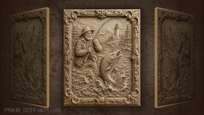 Angler at the lighthouse lands a leaping fish 3d STL model