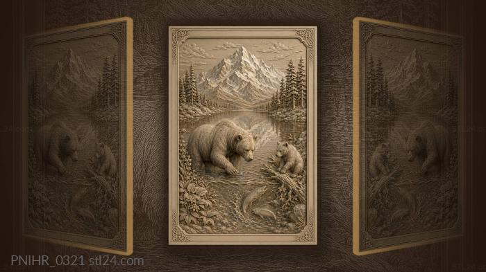 Mountain stillness bears and fish 3d STL model