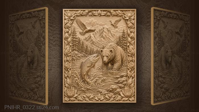 Trout leaping in front of a bear 3d STL model
