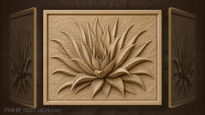 Agave bloom radiating leaves silhouette 3d STL model