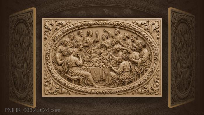 Guests around a table of fish and bread 3d STL model