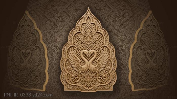 Swans entwined geometric sunburst frame 3d STL model