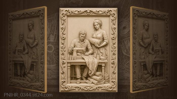 Tailor and seamstress with fabric roll 3d STL model