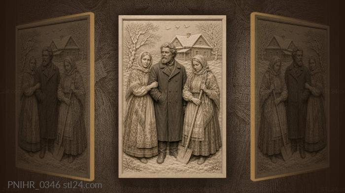 Winter scene with folk figures 3d STL model
