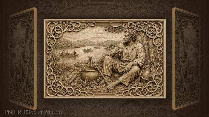 Fisherman with pot by lake 3d STL model