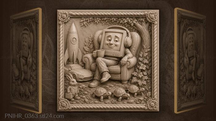 Relaxed monitor character with friends 3d STL model