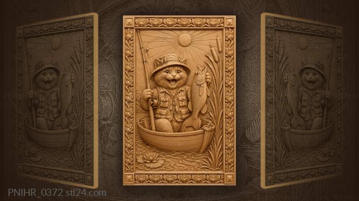 Cat in a boat greets sunrise 3d STL model