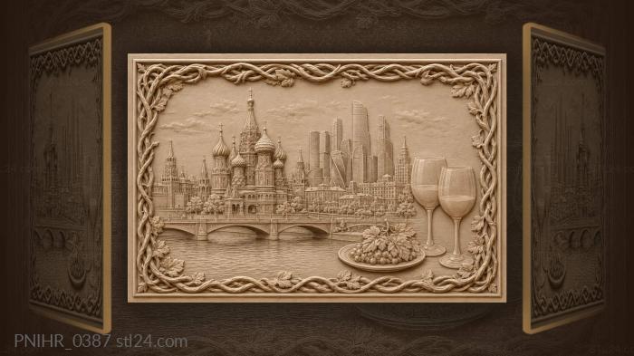 Moscow skyline with wine and bridge 3d STL model
