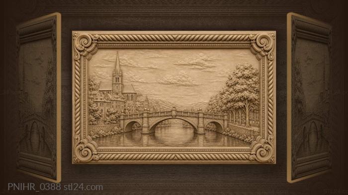 Arched bridge by the spired church 3d STL model