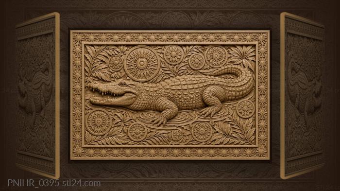 Crocodile among golden water circles 3d STL model