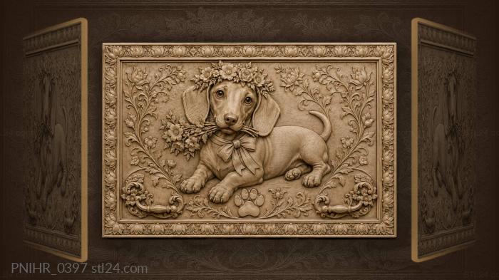 Dachshund with flowers and ribbon 3d STL model