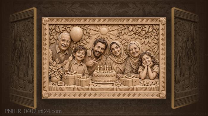 Six relatives around the birthday cake 3d STL model