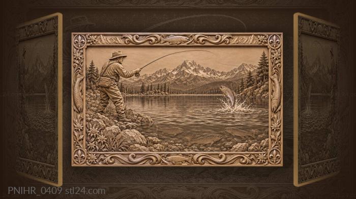 Fisherman casting for leaping trout 3d STL model