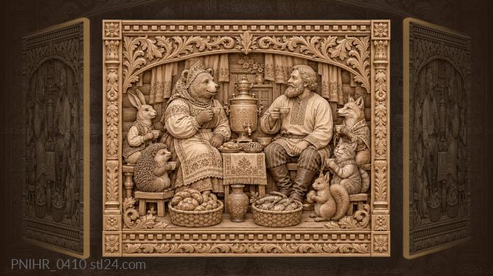 Bear woman sharing tea with a villager 3d STL model