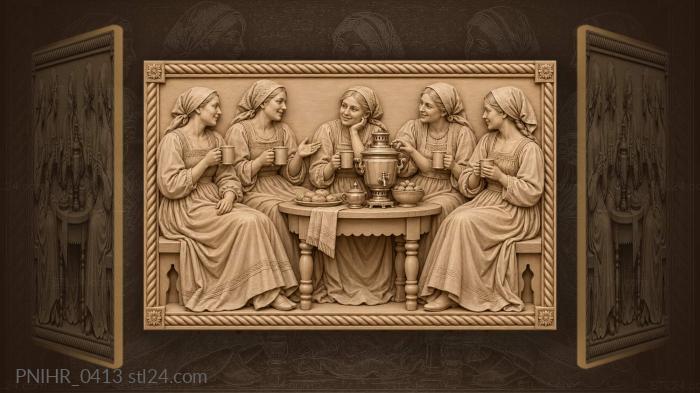 Five friends in bathrobes at the samovar 3d STL model