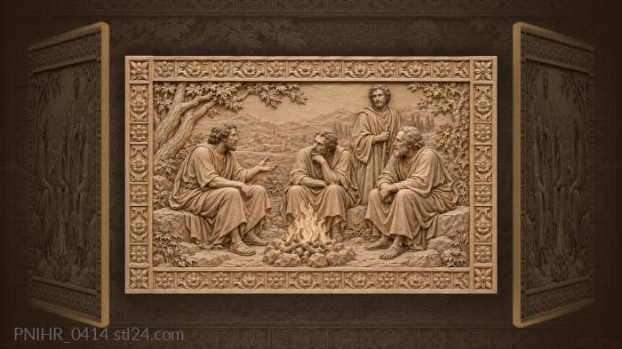 Men by the fire listening to a storyteller 3d STL model