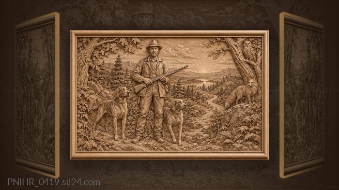 Man with two dogs on the morning trail 3d STL model