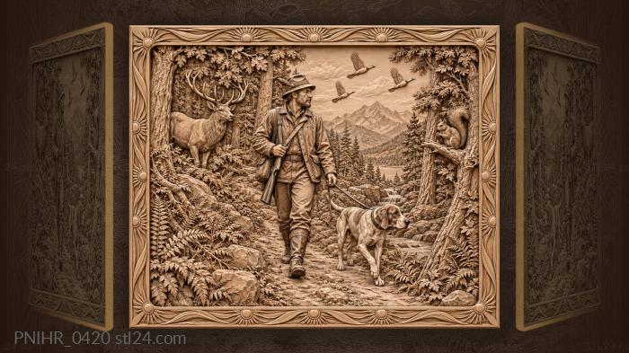 Dog on a leash along the forest path 3d STL model