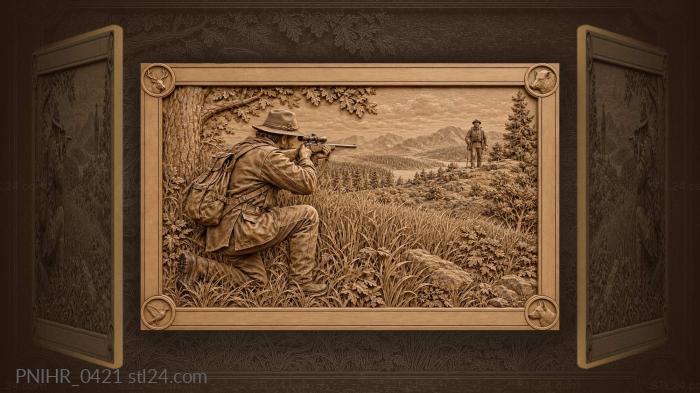 Hunter aims distant figure grasslands 3d STL model