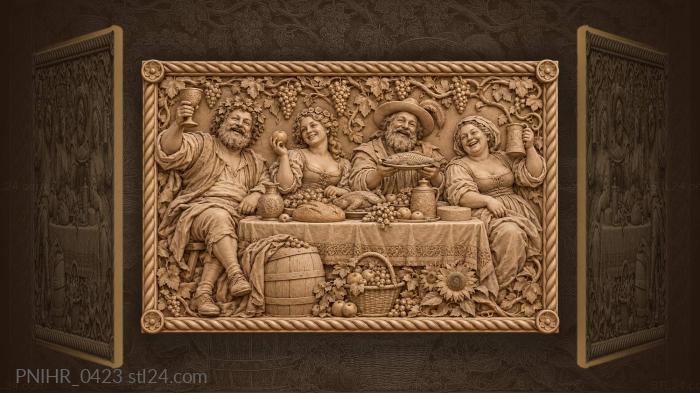 Joyful feast with wine and fruit 3d STL model