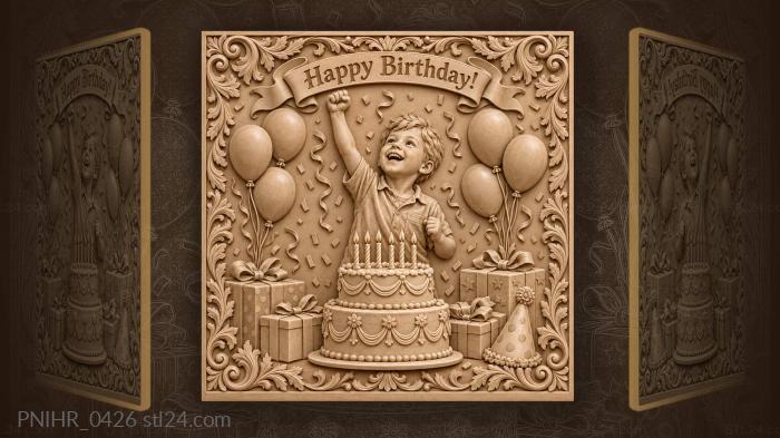Boy with birthday cake celebration 3d STL model