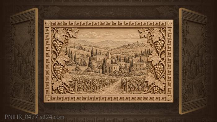 Valley village with grapevines border 3d STL model