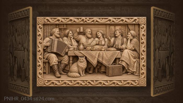 Accordion player at the laden table 3d STL model