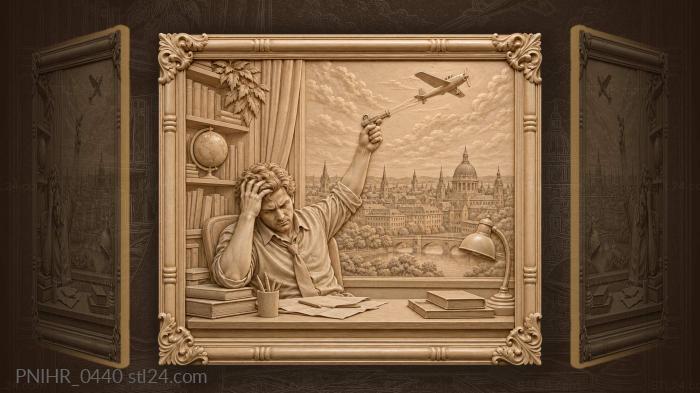 Frustrated man slingshot airplane cityscape 3d STL model