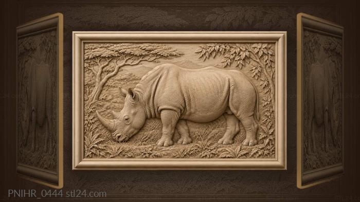 Rhino among sparse trees grazing 3d STL model