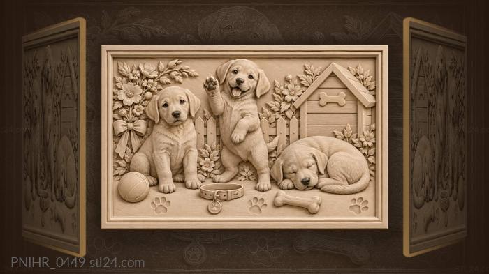 Playful puppies with dog toys 3d STL model