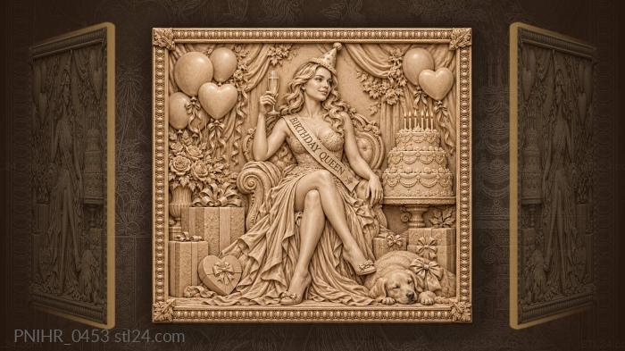 Birthday celebration with champagne and gifts 3d STL model