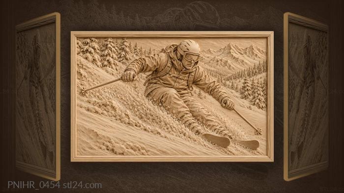 Dynamic skier on snowy mountain 3d STL model