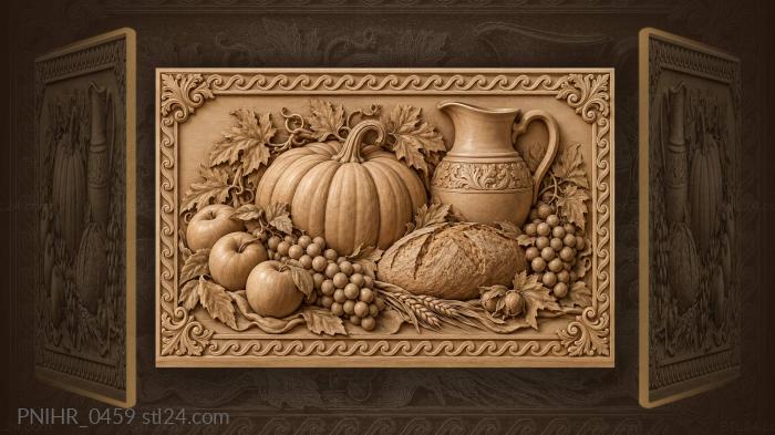 Pumpkin with bread and clay pitcher 3d STL model