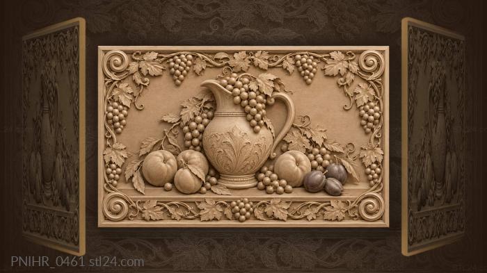 Grapes peaches plums with grapevine 3d STL model