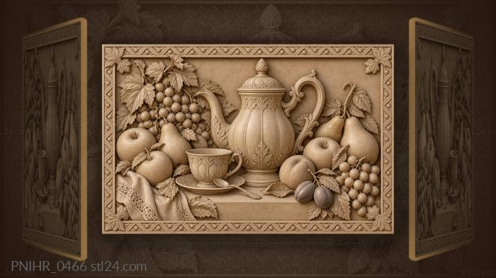 Teapot with abundant fruit still life 3d STL model